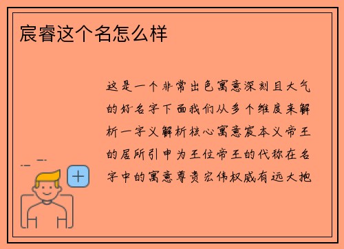 宸睿这个名怎么样